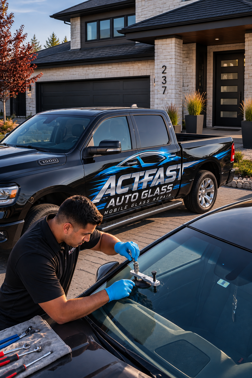 Act Fast Auto Glass branded service truck